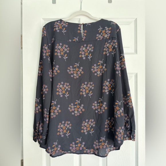 LOFT Navy Floral Blouse with Orange and Purple Accents - Picture 2 of 4